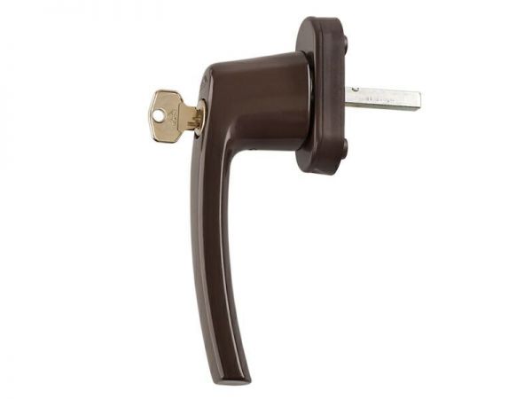 Ручка оконная с замком коричневая